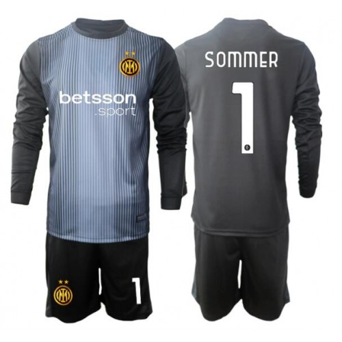 Otroški Nogometni dresi Inter Milan Yann Sommer #1 Vratar Domači 2025-26 Dolgi Rokav (+ Kratke hlače)